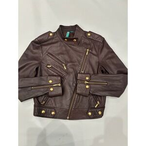 Truth and Pride Burgundy Leather Moto Jacket Womens Medium Asymetrical Zip Lined